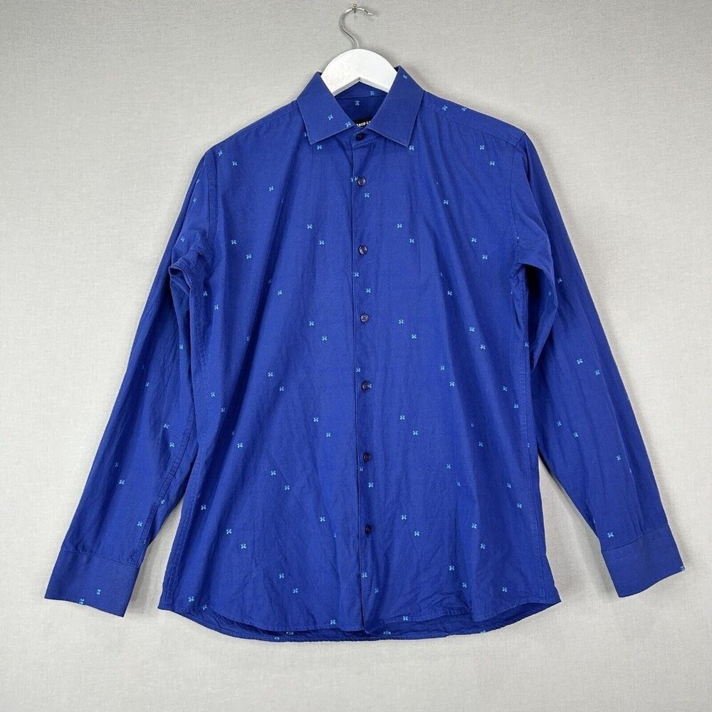 Jared Lang Mens Dress‎ Shirt Medium Blue Butterfly Button Front Work Date Night